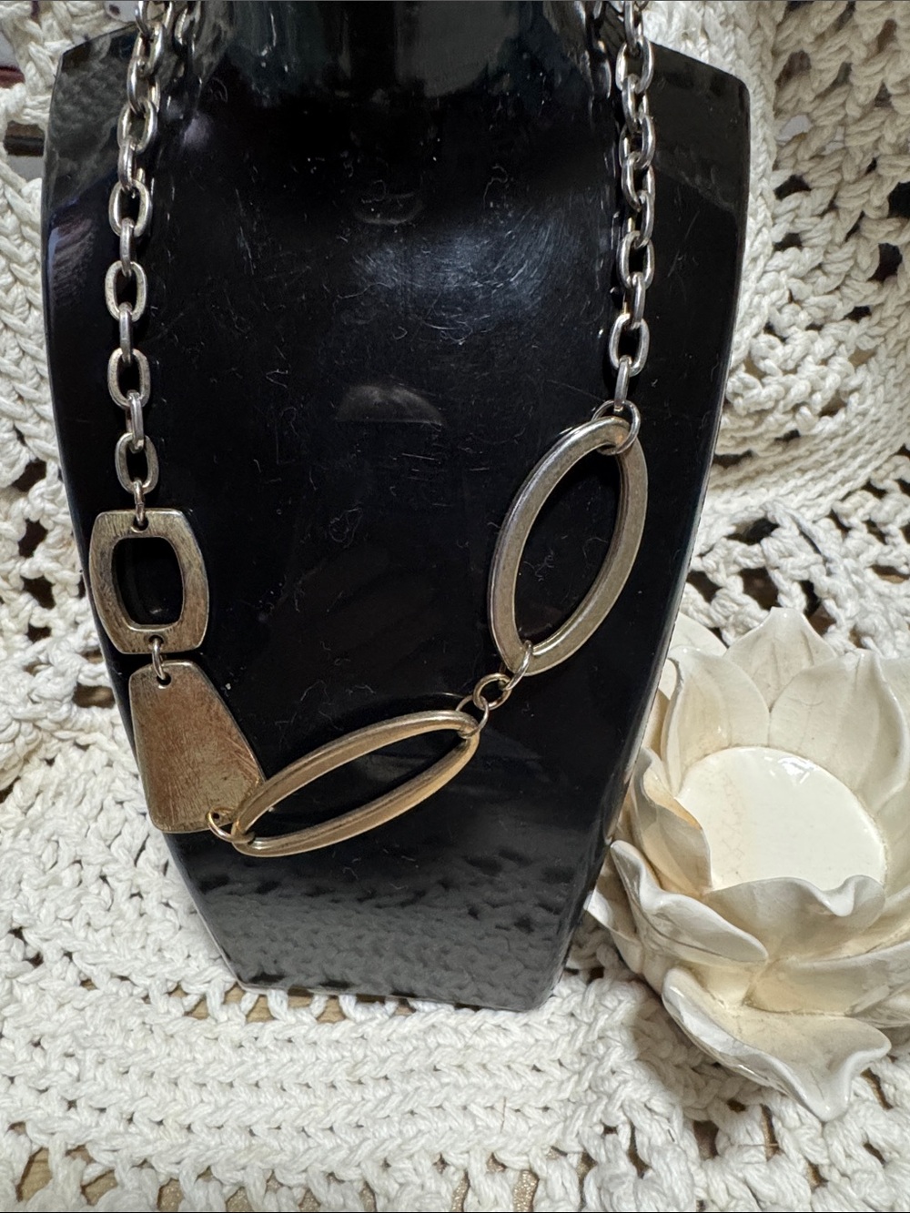 Chico's Silver-Tone Mixed Geometric Link Necklace